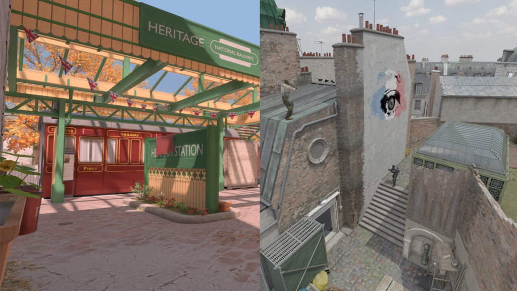 Split view of CS2 maps Palais and Whistle
